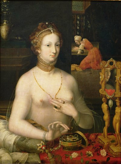 Frau bei ihrer Toilette, 1585-95 von Fontainebleau School